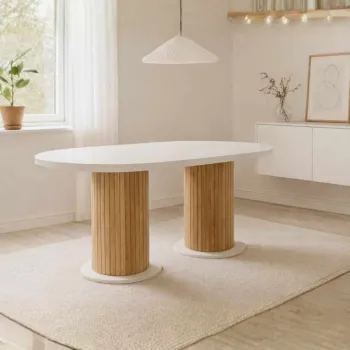 Masa, Hanah Home, Weltwood Bohemian Round 6, 160x75x80 cm, PAL, Alb / Natural imagine