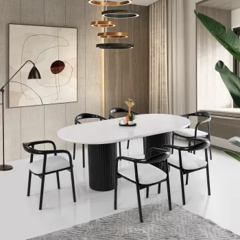 Masa, Nmobb, LI, 200x77x100 cm, 100% MDF VOPSIT/LACUIT, Alb/Negru imagine