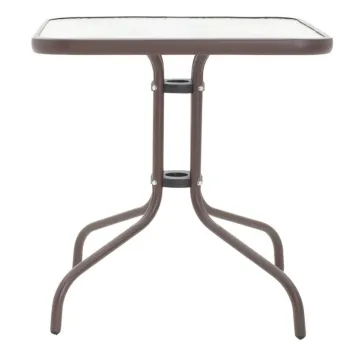 Masa pentru gradina Watson, Pakoworld, 80x80x70 cm, metal/sticla, maro imagine