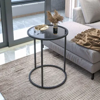 Masuta, Caliente, Alya Tekli, 42x54x42 cm, Sticla temperata, Negru imagine