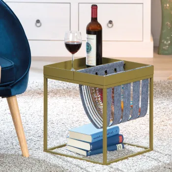 Masuta Club Ny Magazin, Inter Link, 35x35x40 cm, metal, verde olive imagine