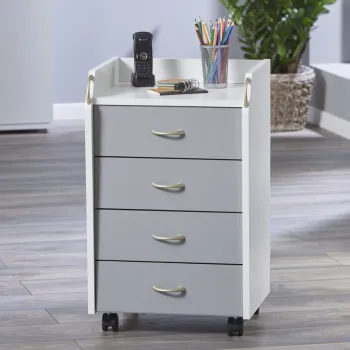 Masuta cu roti / dulap de birou Printi, Inter Link, 40x36x65 cm, lemn, alb/gri imagine