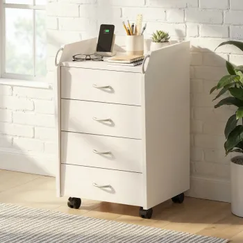 Masuta cu roti / dulap de birou Pronti, Inter Link, 40x36x65 cm, MDF, alb imagine