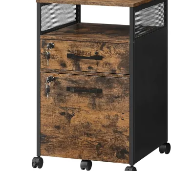 Masuta cu roti / dulap de birou Vasagle, 44x42x69 cm, PAL/otel, maro imagine