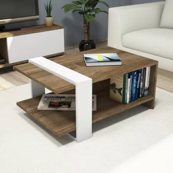 Masuta de cafea Akilli, Puqa Design, 80x50x35 cm, alb/maro imagine