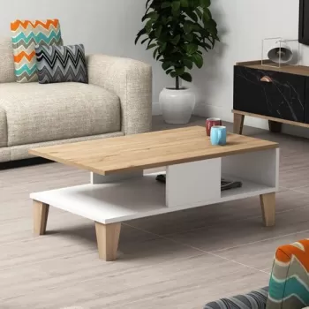 Masuta de cafea, Almaren, SUMER O2040, 90x35.6x54 cm, PAL, Stejar / Alb imagine