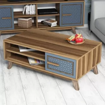 Masuta de cafea Ayla Walnut, Hommy Craft, 105x60x105 cm, aluna/albastru imagine