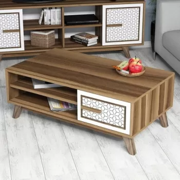 Masuta de cafea Ayla Walnut, Hommy Craft, 105x60x38,2 cm, aluna/alb imagine