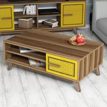 Masuta de cafea Ayla Walnut, Hommy Craft, 105x60x38,2 cm, aluna/galben imagine