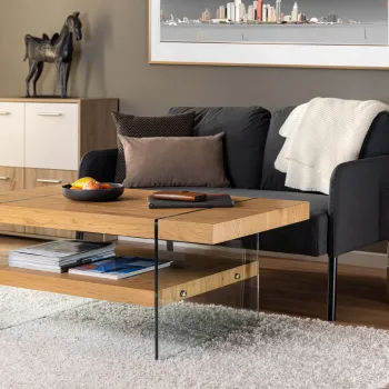 Masuta de cafea Benina, Inter Link, 110x45.5x60 cm, lemn/sticla, natur imagine