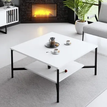 Masuta de cafea, Bexley, Black Line, 80x80x40 cm, PAL, Alb/Negru imagine