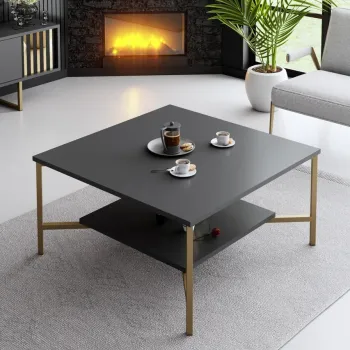 Masuta de cafea, Bexley, Gold Line, 80x80x40 cm, PAL, Antracit / Negru imagine