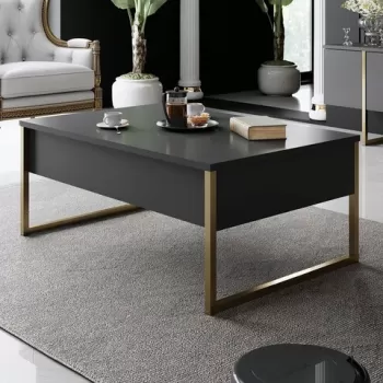 Masuta de cafea, Bexley, Luxe, 90x60x40 cm, Antracit / Aur imagine