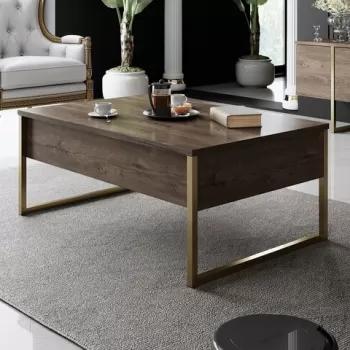 Masuta de cafea, Bexley, Luxe, 90x60x40 cm, Nuc / Aur imagine