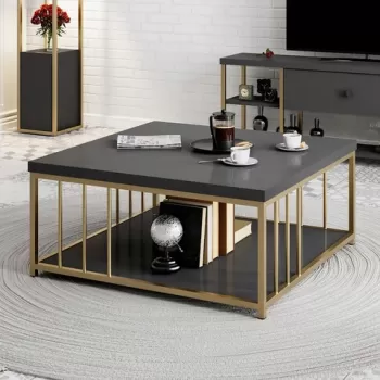 Masuta de cafea, Bexley, Zenn, 90x90x40 cm, Antracit / Aur imagine