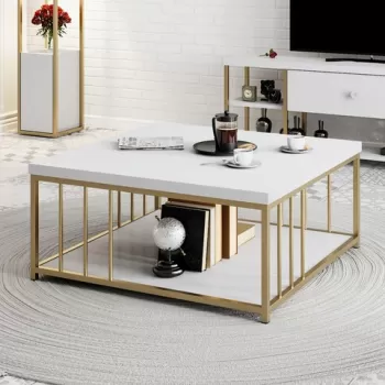 Masuta de cafea, Bexley, Zenn, 90x90x40 cm, Aur alb imagine