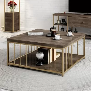 Masuta de cafea, Bexley, Zenn, 90x90x40 cm, Nuc / Aur imagine