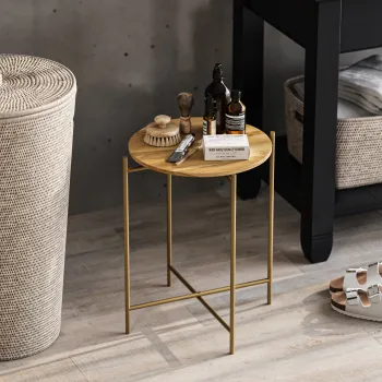 Masuta de cafea, Cerritos, Shb-004-A, 46x56x46 cm, Lemn, Aur / Natural imagine