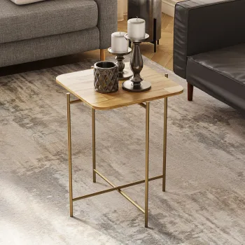 Masuta de cafea, Cerritos, Shb-005-A, 46x56x46 cm, Lemn, Aur / Natural imagine