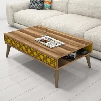 Masuta de cafea City Walnut, Hommy Craft, 105x60x37 cm, aluna/galben imagine