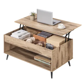 Masuta de cafea cu blat rabatabil, Vasagle, 100x50x45-58.5 cm, max 90 kg, otel/PAL, camel imagine