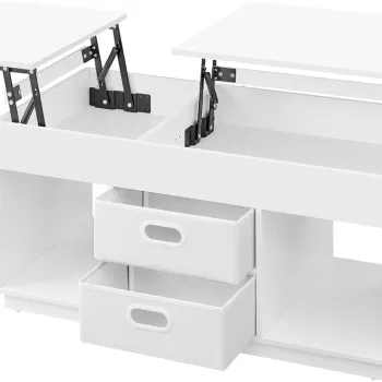 Masuta de cafea cu blat rabatabil, Vasagle, 100x50x48-62.3 cm, PAL/otel, alb zapada imagine