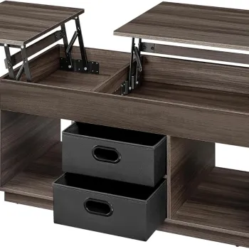 Masuta de cafea cu blat rabatabil, Vasagle, 100x50x48-62.3 cm, PAL/otel, maro cenusiu imagine