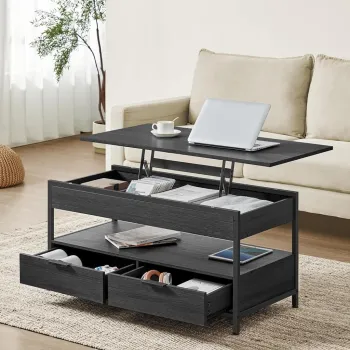 Masuta de cafea cu blat rabatabil, Vasagle, 100x50x48-63 cm, max 136 kg, gri/negru imagine