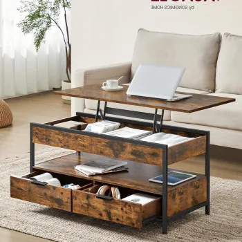 Masuta de cafea cu blat rabatabil, Vasagle, 100x50x48-63 cm, max 136 kg, maro imagine