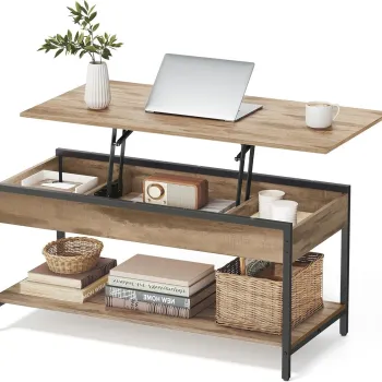 Masuta de cafea cu blat rabatabil, Vasagle, 100x50x48-63 cm, otel/PAL, camel imagine