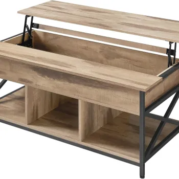 Masuta de cafea cu blat rabatabil, Vasagle, 120x60x48-62 cm, PAL/otel, maro camel imagine