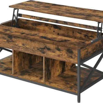 Masuta de cafea cu blat rabatabil, Vasagle, 120x60x48-62 cm, PAL/otel, maro rustic imagine