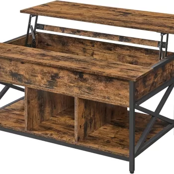 Masuta de cafea cu blat rabatabil Vasagle Lift-Top, 100 x 60 x 48-62 cm, PAL/otel, maro camel/negru imagine