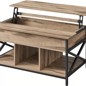 Masuta de cafea cu blat rabatabil Vasagle Lift-Top, 100 x 60 x 48-62 cm, PAL/otel, maro rustic/negru imagine