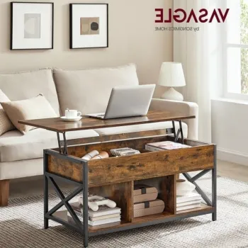 Masuta de cafea cu blat rabatabil, Vasagle Lift Top, 100x50x49-62 cm, PAL/otel, maro imagine