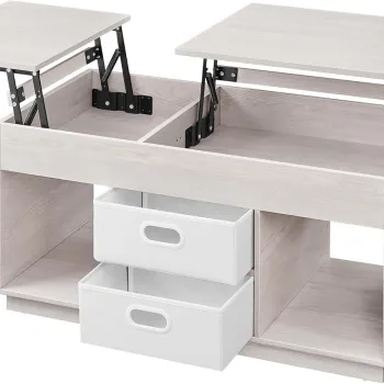 Masuta de cafea cu blaturi rabatabile, Vasagle Lift-Top, 100x50x48-62.3 cm, PAL/otel, bej imagine