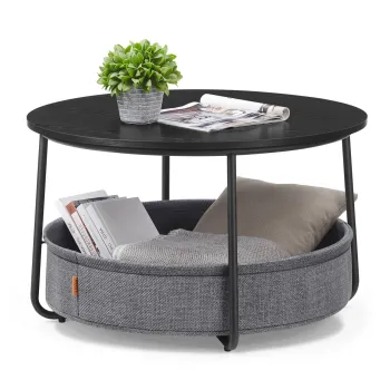 Masuta de cafea cu cos textil, Vasagle, Modern Style, 75x45 cm, PAL/otel/poliester, negru/gri imagine