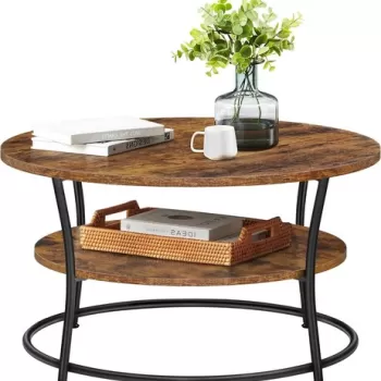 Masuta de cafea cu raft de depozitare, Vasagle, 80 x 45 cm, PAL/otel, maro rustic imagine