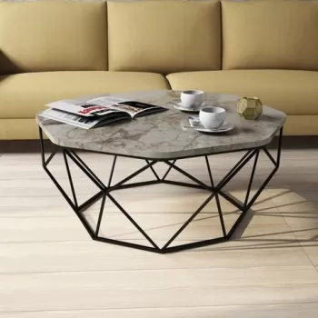 Masuta de cafea Diamond White, Hommy Craft, 90x90x38 cm, alb imagine