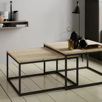 Masuta de cafea ELTAP, Clar, 75x75x42 cm/65x65x36 cm, metal/PAL, natural/negru imagine