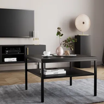 Masuta de cafea ELTAP, Lanzzi, 60x60x40 cm, metal/MDF laminat, negru/auriu imagine