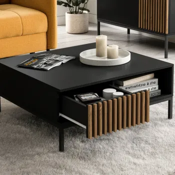 Masuta de cafea ELTAP, Meorati, 80x80x35 cm, PAL/ABS, negru/maro imagine