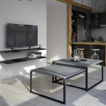 Masuta de cafea ELTAP, Nevio, 69x69x39 cm/ 60x60x34 cm, otel/PAL, negru/gri imagine