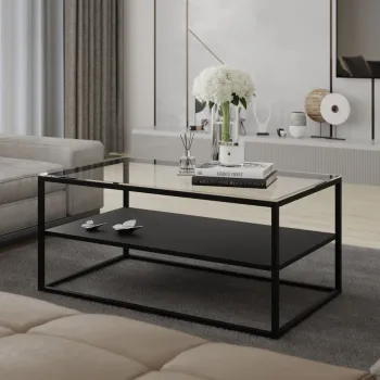 Masuta de cafea ELTAP, Stolik Verto, 100x60x45 cm, otel/sticla, negru/transparent imagine