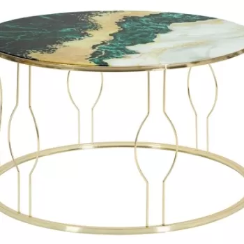 Masuta de cafea Greeny, Mauro Ferretti, O 75x48 cm, fier/sticla, auriu imagine