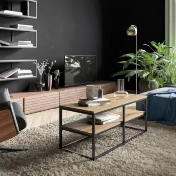 Masuta de cafea, Hadley, Forteaus, 110.4x47x52 cm, Nuc / Negru imagine