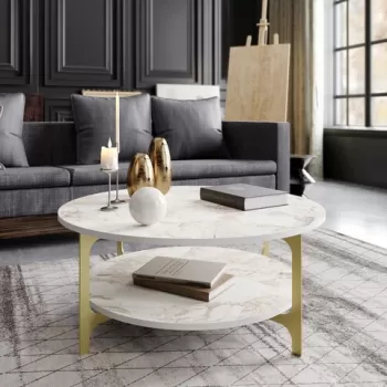 Masuta de cafea, Hadley, Versy, 90x90x36.8 cm, Aur/Alb imagine