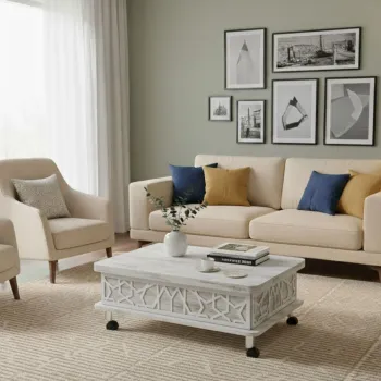 Masuta de cafea, Hanah Home, Adt, 90x40x60 cm, PAL, Alb antic imagine