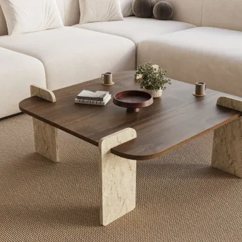 Masuta de cafea, Hanah Home, Afrolli, 90x35x90 cm, PAL, Travertin / Nuc imagine