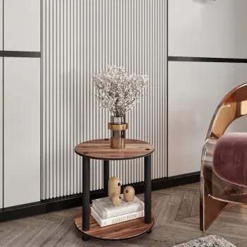 Masuta de cafea, Hanah Home, Bookcase 2 Layer Round, 34x38x34 cm, MDF , Maro imagine